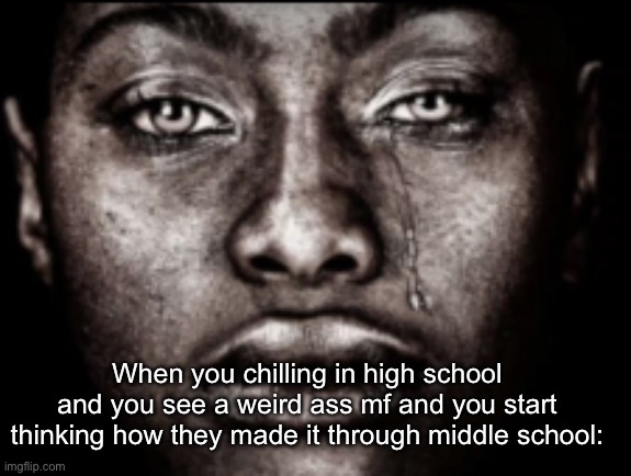 Like it’s basically natural selection, you gotta CHANGE | When you chilling in high school and you see a weird ass mf and you start thinking how they made it through middle school: | image tagged in crying black guy | made w/ Imgflip meme maker