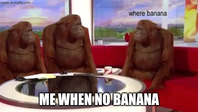 where is banana?:( | ME WHEN NO BANANA | image tagged in where banana,monke,no,banana,whyyy | made w/ Imgflip meme maker