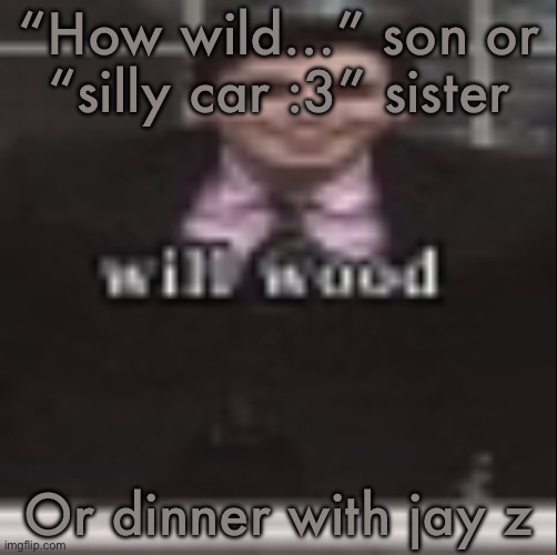 will wood | “How wild…” son or “silly car :3” sister; Or dinner with jay z | image tagged in will wood | made w/ Imgflip meme maker