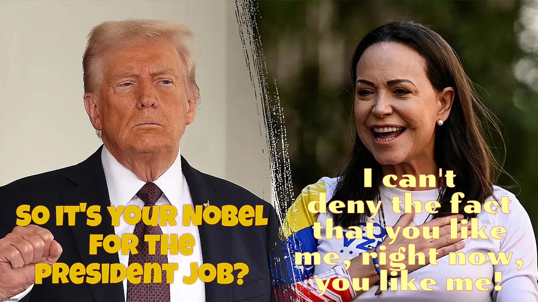 So it's your Nobel
for the
president job? I can't deny the fact that you like me, right now,
you like me! | made w/ Imgflip meme maker