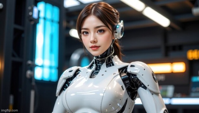 Detailed realistic female android robot
