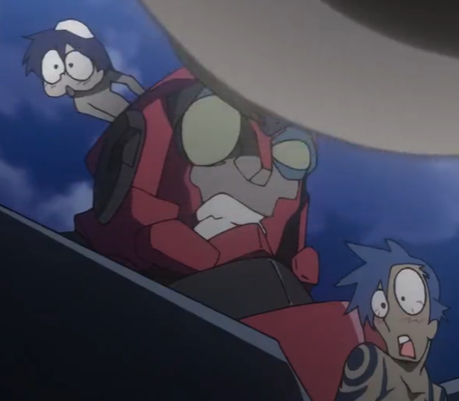 Simon, Kamina, and Gurren Lagann looking at something Blank Meme Template