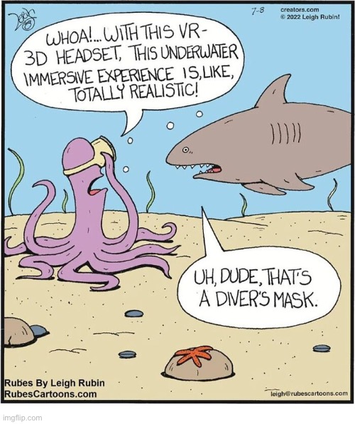 Rubes | image tagged in comics,rubes,octopus,shark,virtual reality,divers mask | made w/ Imgflip meme maker