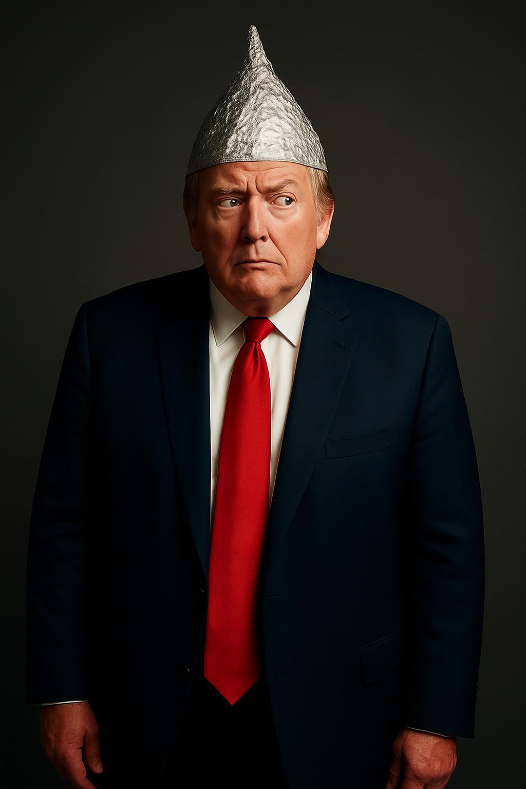 Trump, losing his mind, hallucinating, dementia, tinfoil hat Blank Meme Template
