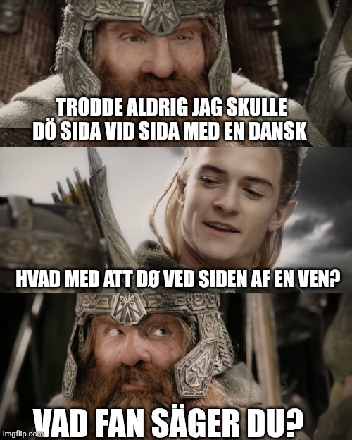 Aye, I Could Do That Blank | TRODDE ALDRIG JAG SKULLE DÖ SIDA VID SIDA MED EN DANSK; HVAD MED ATT DØ VED SIDEN AF EN VEN? VAD FAN SÄGER DU? | image tagged in aye i could do that blank | made w/ Imgflip meme maker
