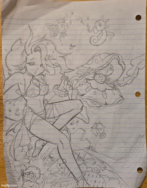 Pokemon Trainer and Pokemon oc! (Maree and Jellalume! Their underwater btw) | made w/ Imgflip meme maker