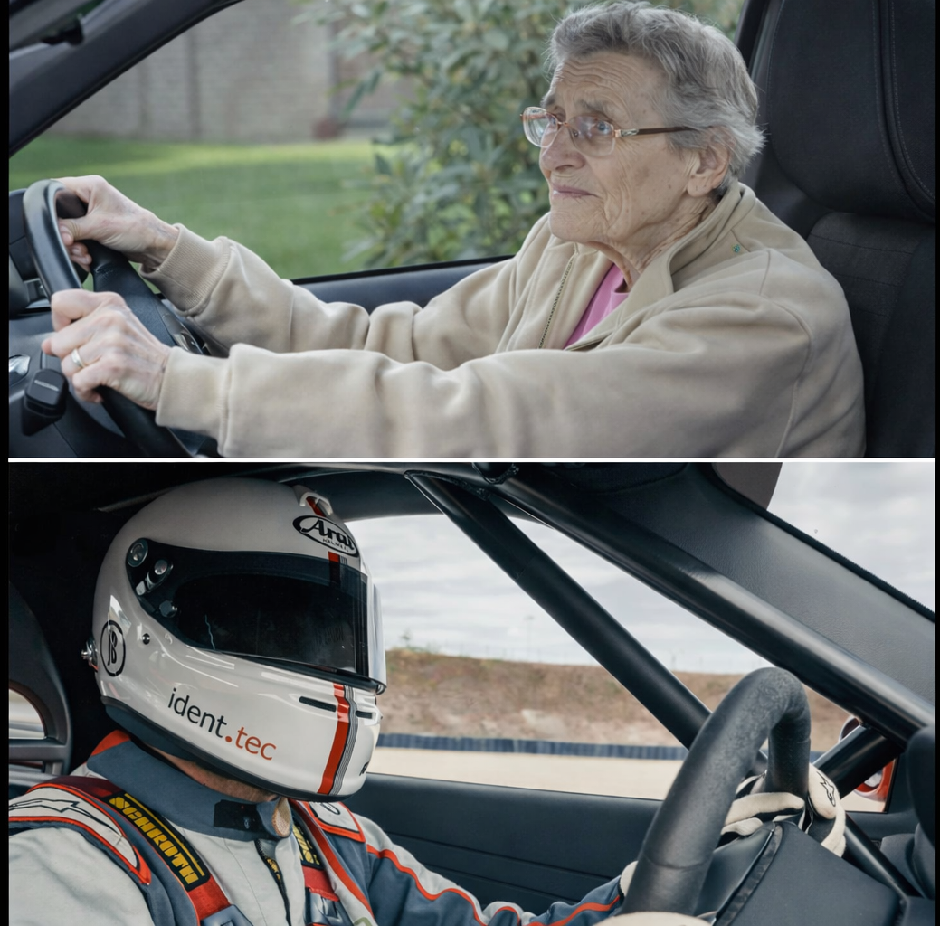 grandma driving versus racer driving Blank Meme Template