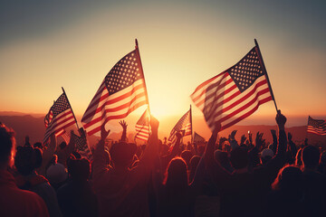 Americans waving American flags Blank Meme Template