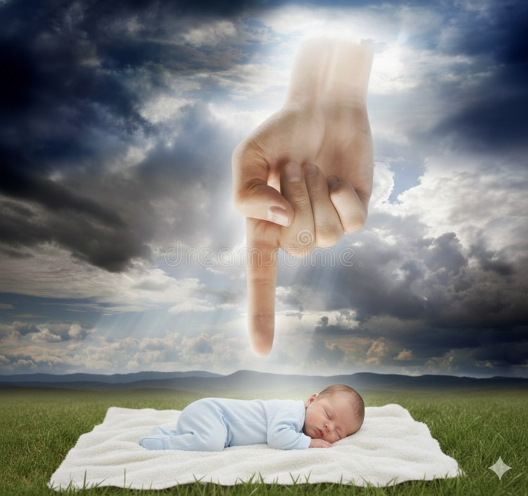 God pointing at baby Blank Meme Template