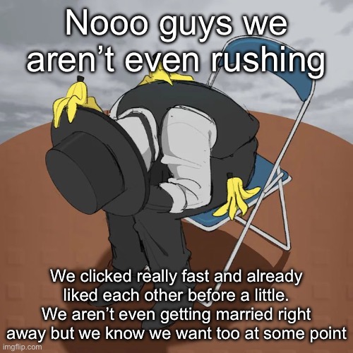 Artful Chair | Nooo guys we aren’t even rushing; We clicked really fast and already liked each other before a little. We aren’t even getting married right away but we know we want too at some point | image tagged in artful chair | made w/ Imgflip meme maker