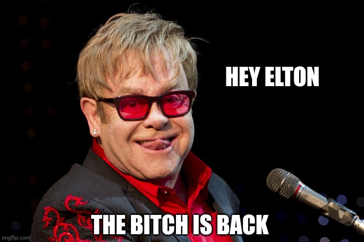 HEY ELTON THE BITCH IS BACK | image tagged in elton john | made w/ Imgflip meme maker