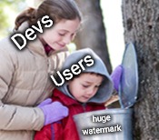 HUGE NSFW WATERMARK WEEK™ | Devs; Users; huge watermark | image tagged in maple syrup kids,nsfw week | made w/ Imgflip meme maker