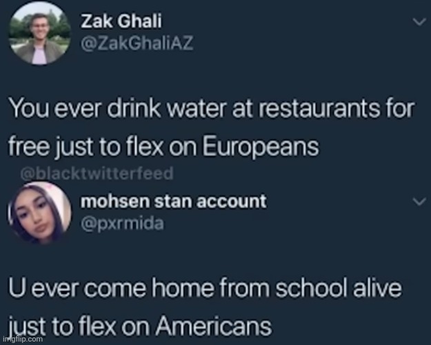 image tagged in comments,water,free,americans,europe,dark humor | made w/ Imgflip meme maker