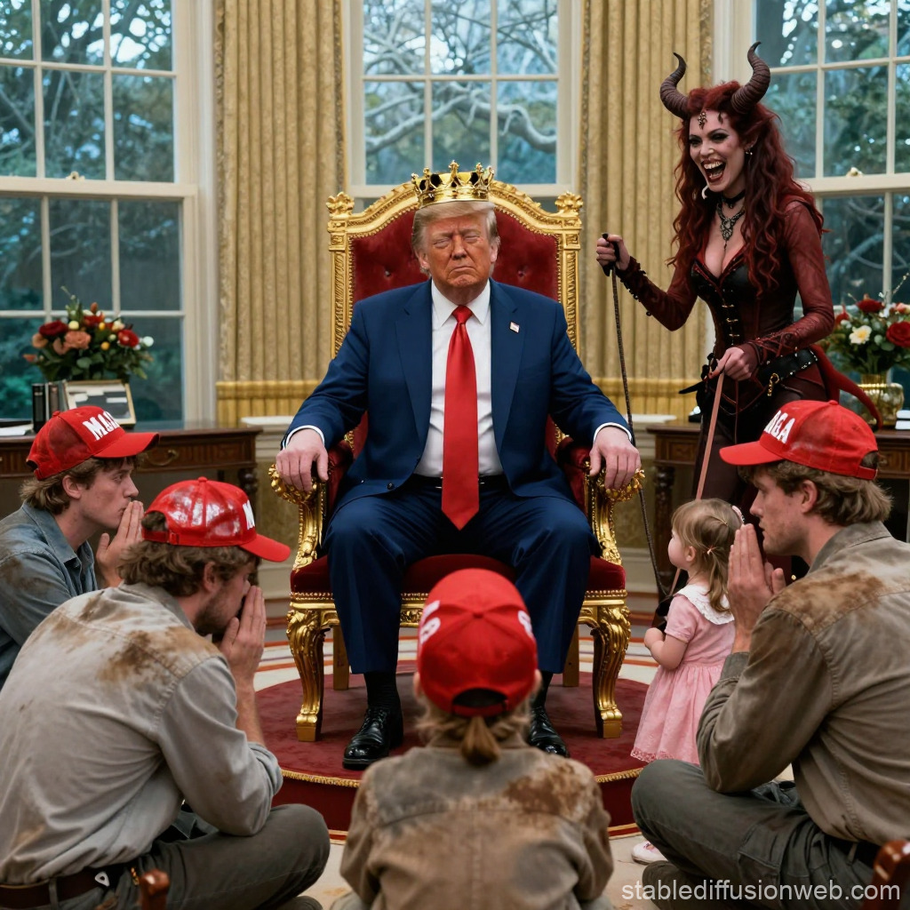 King Donald Trump Satan MAGA worship girl sex slaves Blank Meme Template
