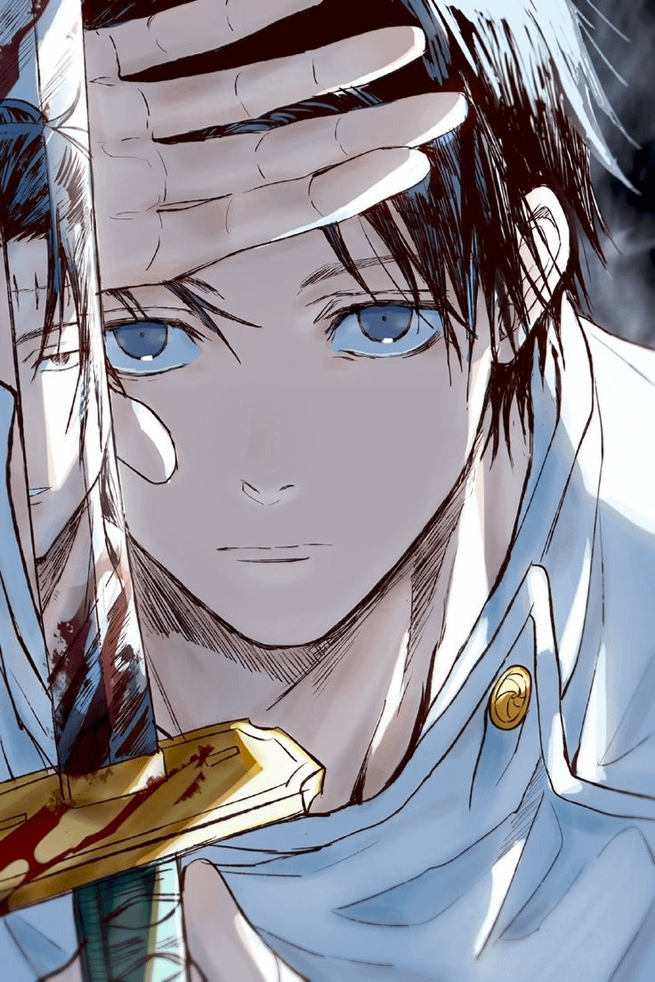 Yuta holding sword with geto in reflection Blank Meme Template