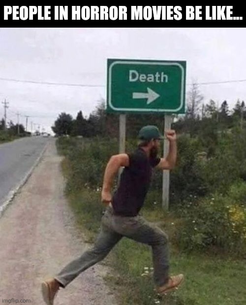 People In Horror Movies Be Like | PEOPLE IN HORROR MOVIES BE LIKE... | image tagged in chrisjoines1 | made w/ Imgflip meme maker