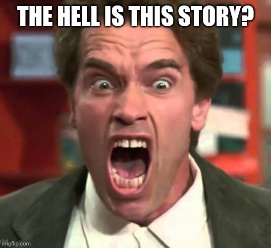Arnold yelling | THE HELL IS THIS STORY? | image tagged in arnold yelling | made w/ Imgflip meme maker