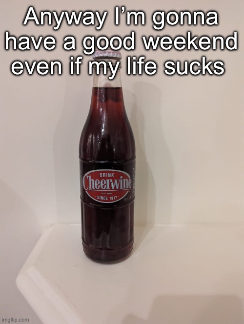 Cheerwine | Anyway I’m gonna have a good weekend even if my life sucks | image tagged in cheerwine | made w/ Imgflip meme maker