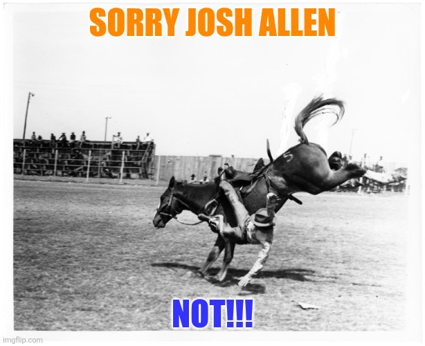 Falling off horse | SORRY JOSH ALLEN; NOT!!! | image tagged in falling off horse | made w/ Imgflip meme maker