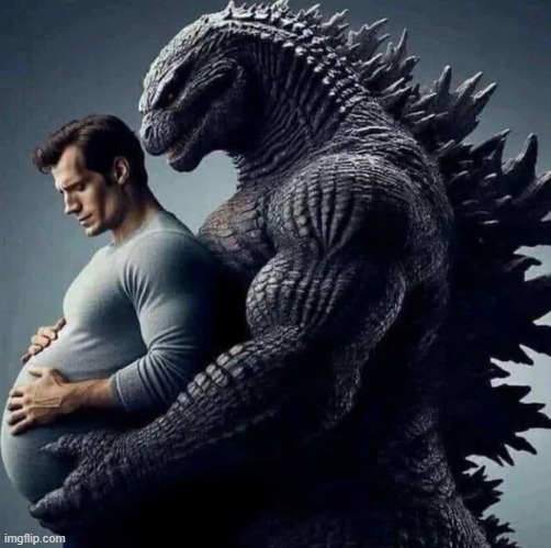 Cavill Pregnant by Godzilla | image tagged in henry cavill,godzilla | made w/ Imgflip meme maker