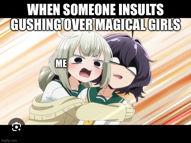 I love this show | WHEN SOMEONE INSULTS GUSHING OVER MAGICAL GIRLS; ME | made w/ Imgflip meme maker