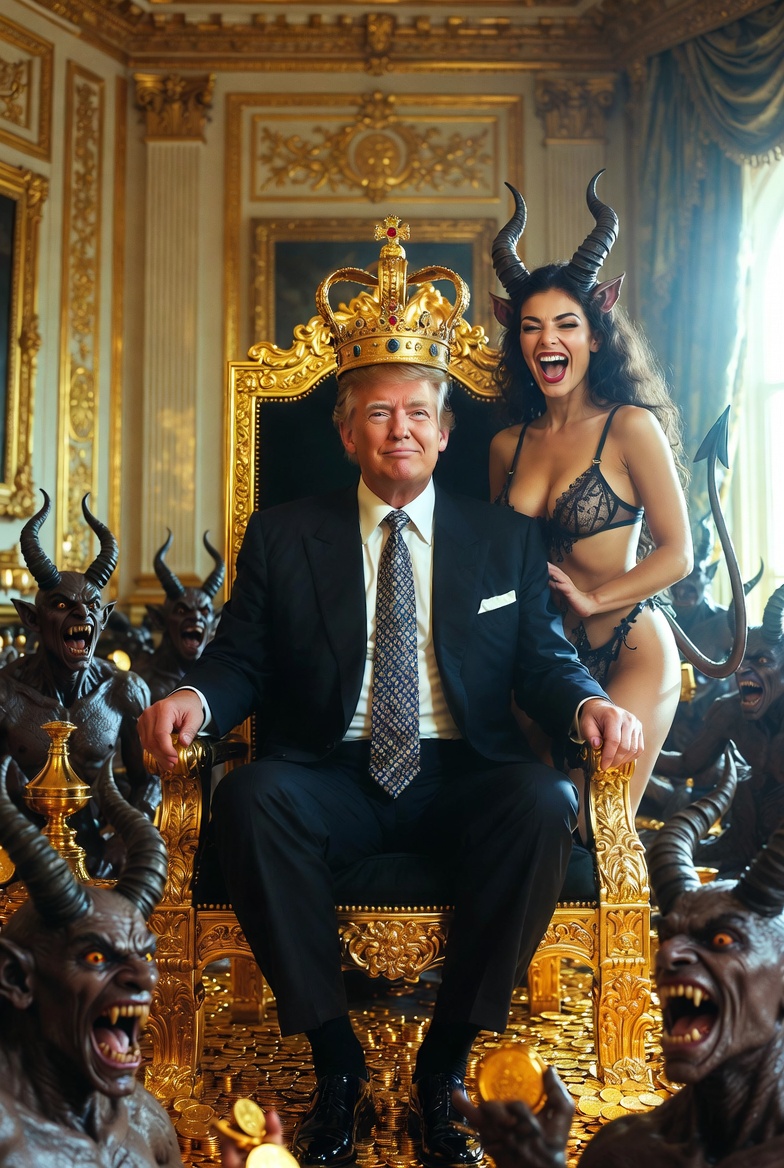 King Donald Trump Satan Mammon worship Sexy Woman Blank Meme Template