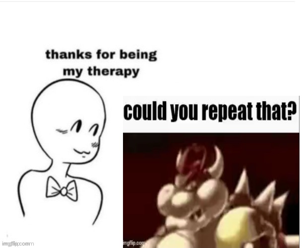 :\ | image tagged in thanks for being my therapy,msmg,9geor3,bowser | made w/ Imgflip meme maker