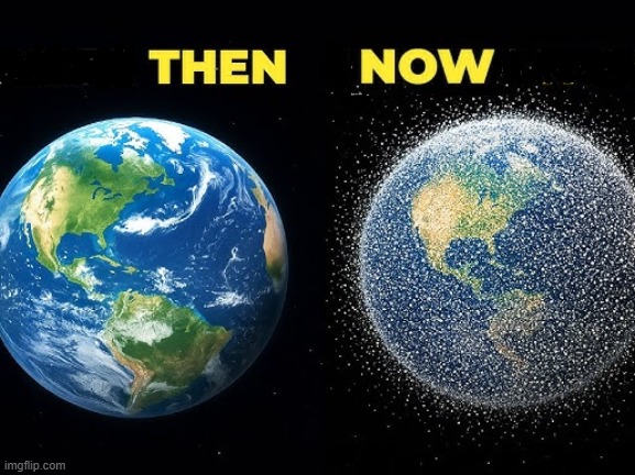 Illustration of numerous satellites in low Earth orbit constellation surrounding Earth