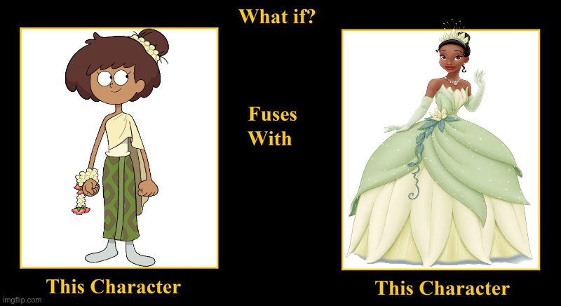 Anne Boonchuy Fuses With Princess Tiana | image tagged in what if fuses,princess tiana,princess and the frog,amphibia,anne boonchuy,tiana | made w/ Imgflip meme maker