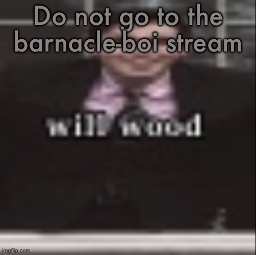 will wood | Do not go to the barnacle-boi stream | image tagged in will wood | made w/ Imgflip meme maker