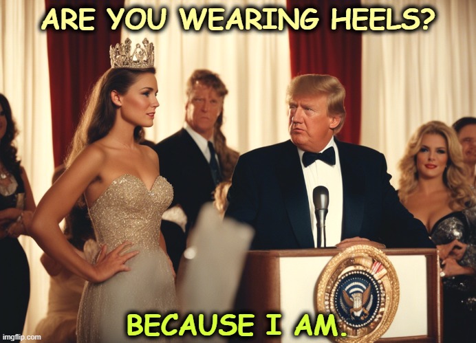 This is the Nobel Piece Prize, but he's kinda old. | ARE YOU WEARING HEELS? BECAUSE I AM. | image tagged in trump,women,jeffrey epstein,beauty contest,high heels | made w/ Imgflip meme maker