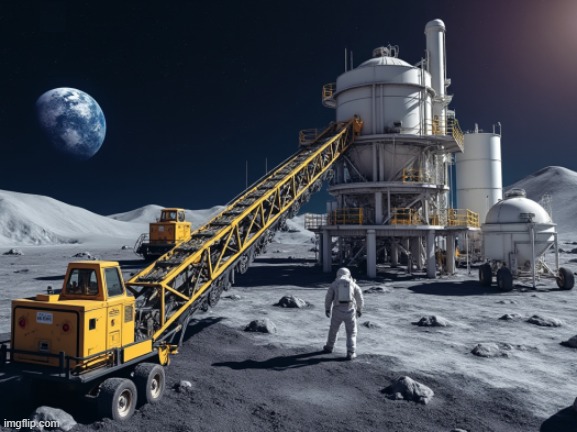 Lunar south pole water ice resource utilization illustration