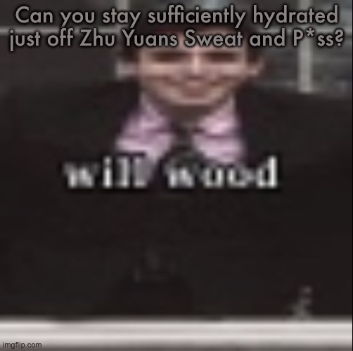 will wood | Can you stay sufficiently hydrated just off Zhu Yuans Sweat and P*ss? | image tagged in will wood | made w/ Imgflip meme maker