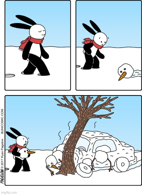 Buni Comics | image tagged in comics,buni comics,snowmen,car crash,head | made w/ Imgflip meme maker