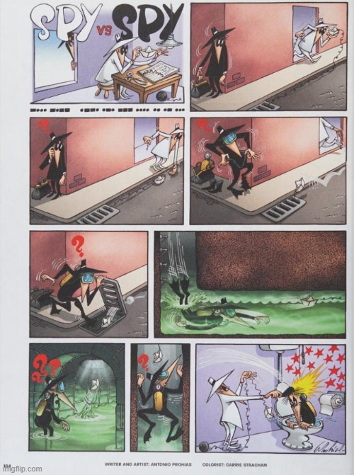image tagged in spy vs spy,paper boat,sewers,scuba diving,toilet,bonk | made w/ Imgflip meme maker