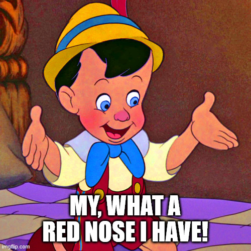 Pinocchio real boy | MY, WHAT A RED NOSE I HAVE! | image tagged in pinocchio real boy | made w/ Imgflip meme maker