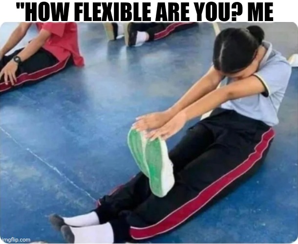 How Flexible Are You? Me | "HOW FLEXIBLE ARE YOU? ME | image tagged in chrisjoines1 | made w/ Imgflip meme maker