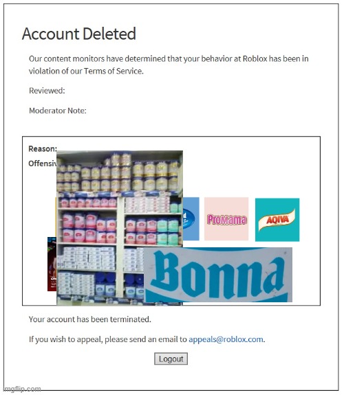 Roblox VS BONAKID | image tagged in banned from roblox | made w/ Imgflip meme maker