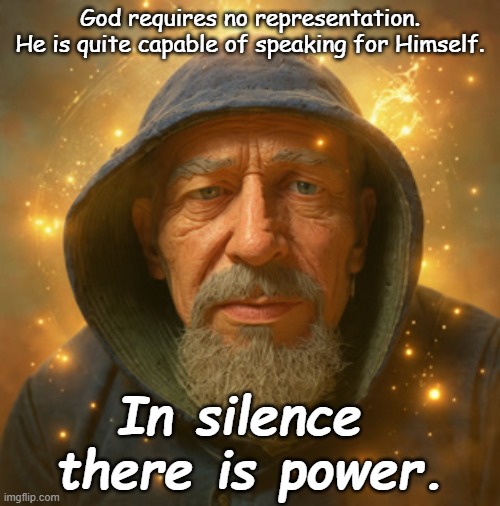 The Power | God requires no representation.

He is quite capable of speaking for Himself. In silence 
there is power. | image tagged in of silence | made w/ Imgflip meme maker