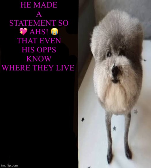 he made a statement blank | HE MADE A STATEMENT SO
💖 AHS! 😭
THAT EVEN HIS OPPS
KNOW WHERE THEY LIVE | image tagged in he made a statement blank | made w/ Imgflip meme maker