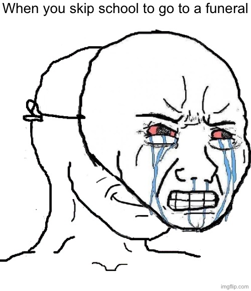 wojak mask | When you skip school to go to a funeral | image tagged in wojak mask | made w/ Imgflip meme maker