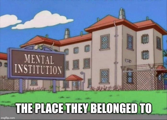 Mental institution | THE PLACE THEY BELONGED TO | image tagged in mental institution | made w/ Imgflip meme maker