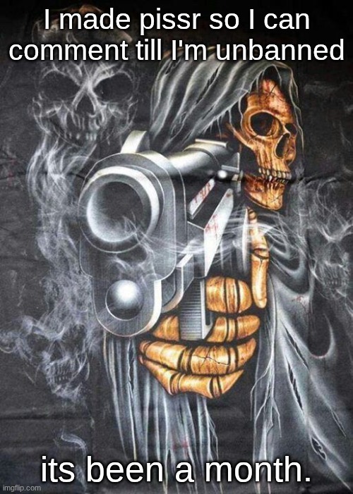 pissr might have to be the new main | I made pissr so I can comment till I'm unbanned; its been a month. | image tagged in badass skeleton | made w/ Imgflip meme maker