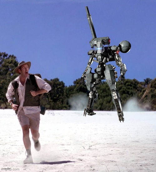 Metal gear Sahelanthropus chasing Nigel Marvin | image tagged in nigel marvin running,memes,metal gear solid,humor,lol,shitpost | made w/ Imgflip meme maker