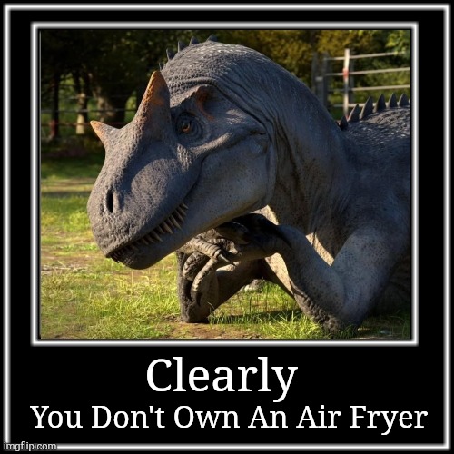 Dinosaurs definitely had air fryers | Clearly; You Don't Own An Air Fryer | image tagged in what how,memes,dinosaurs,air fryer,lol,funny | made w/ Imgflip meme maker