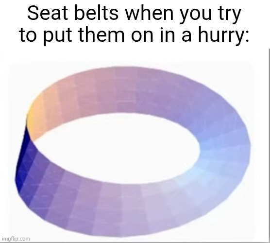 They be twisting up | Seat belts when you try to put them on in a hurry: | image tagged in relatable,memes,annoying,cars,seatbelt,twist | made w/ Imgflip meme maker