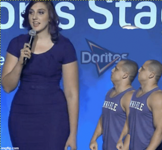 Tall Woman small guys Blank Meme Template