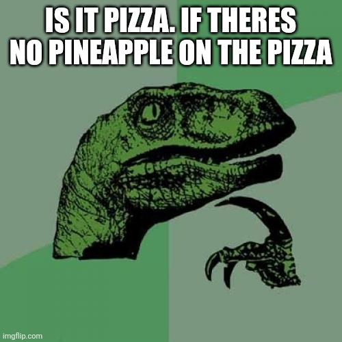 Philosoraptor Meme | IS IT PIZZA. IF THERES NO PINEAPPLE ON THE PIZZA | image tagged in memes,philosoraptor | made w/ Imgflip meme maker