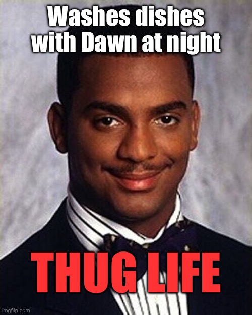 Carlton Banks | Washes dishes with Dawn at night; THUG LIFE | image tagged in carlton banks thug life | made w/ Imgflip meme maker