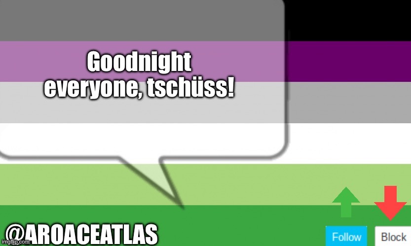 Aroaceatlas announcement template | Goodnight everyone, tschüss! | image tagged in aroaceatlas announcement template | made w/ Imgflip meme maker